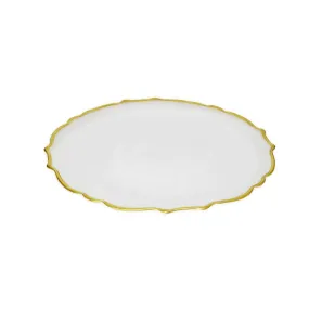 12.5" white flower Glass Charger clear with gold band