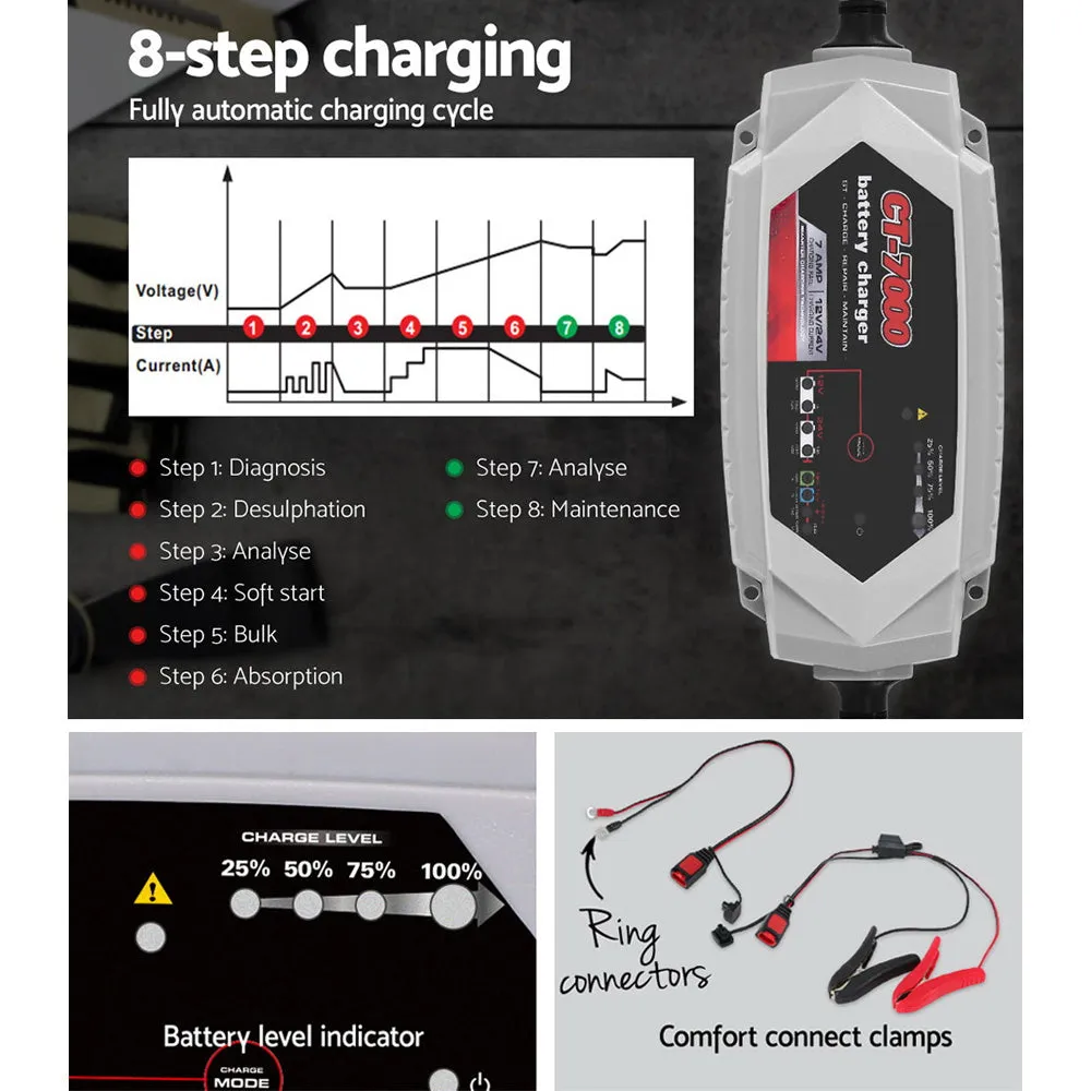 12V Automotive Car Battery Charger 24V 7Amp Vehicle Truck Chargers AGM