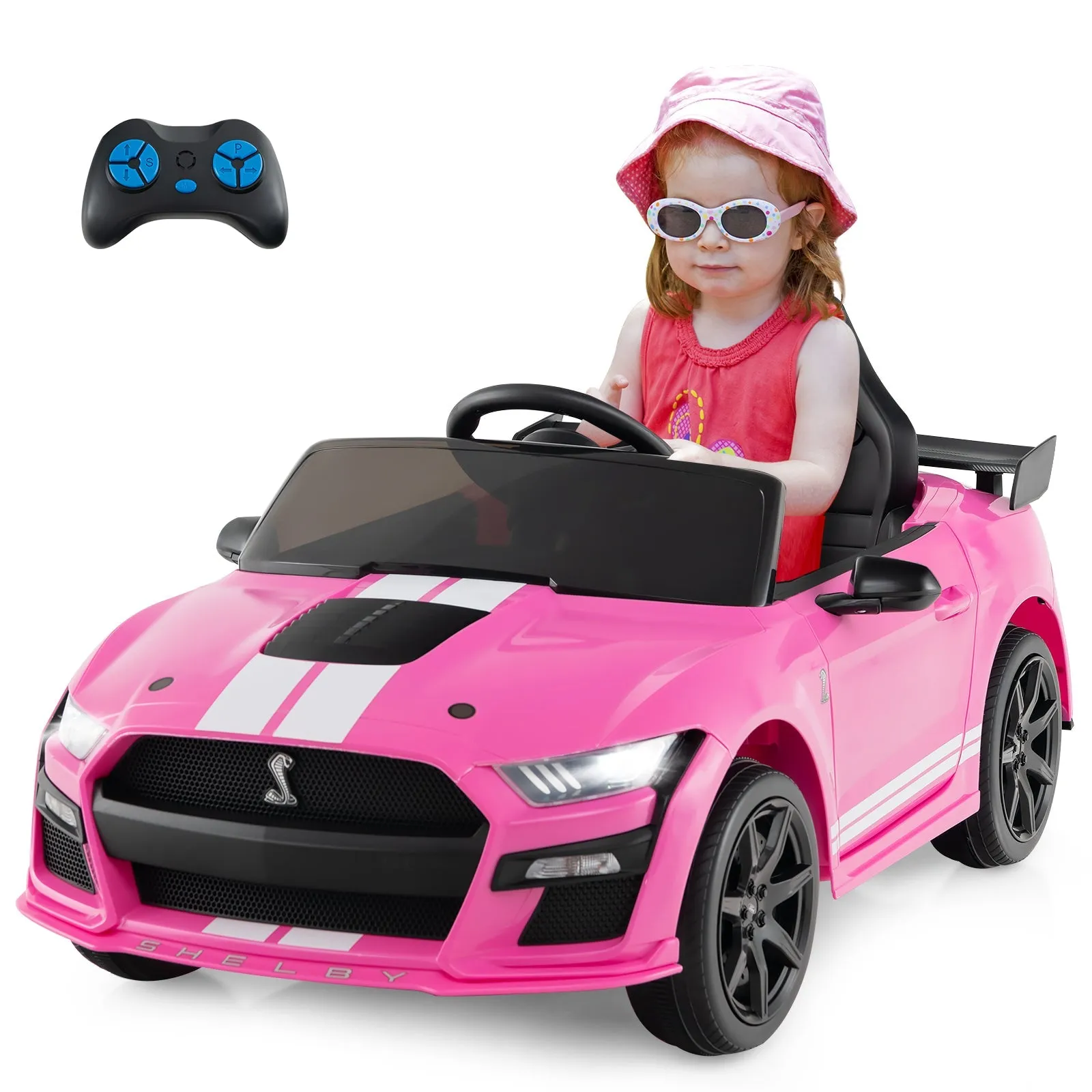 12V Kids Ride on Car Electric Licensed Ford Mustang Shelby GT500 for Kids Aged 3-8-Pink