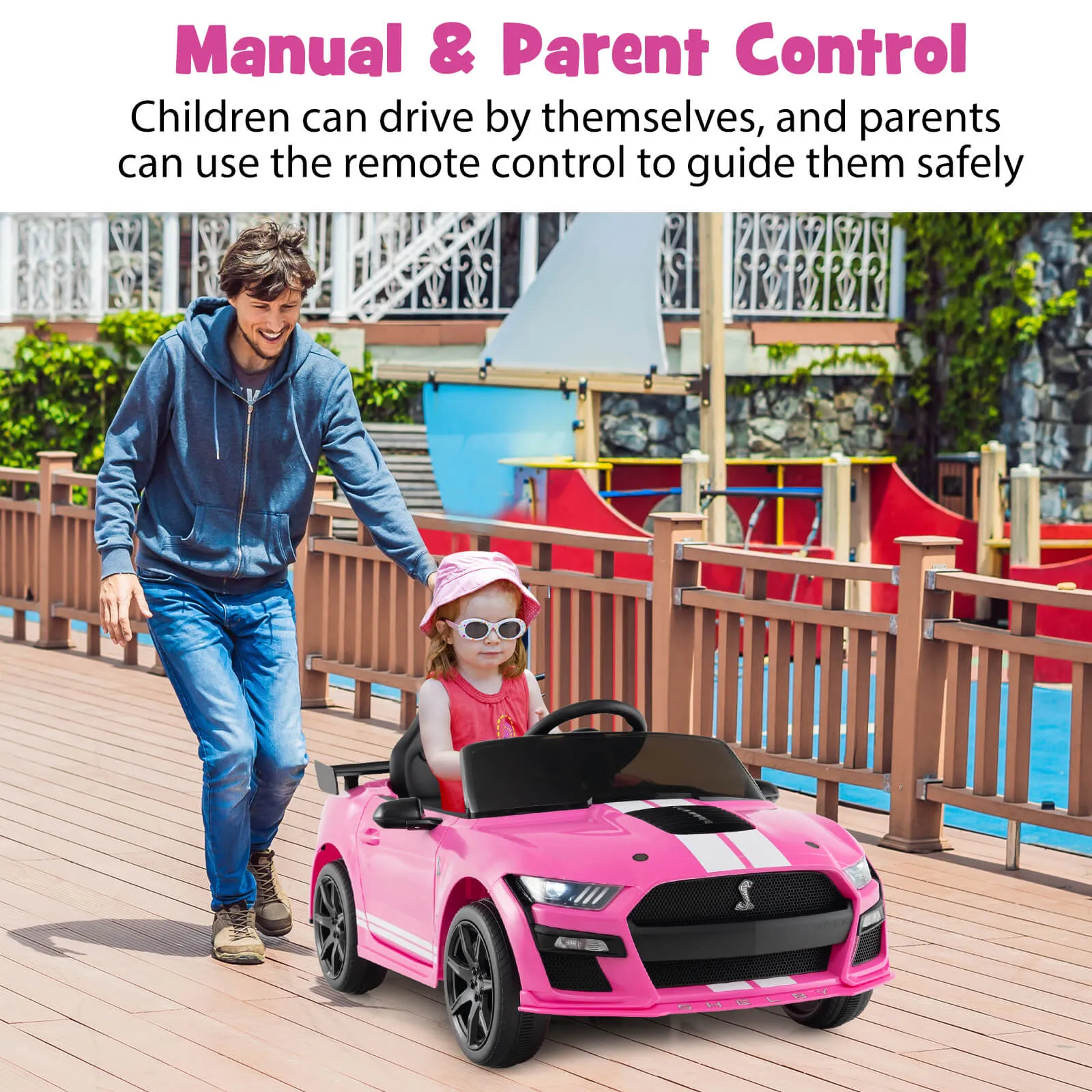 12V Kids Ride on Car Electric Licensed Ford Mustang Shelby GT500 for Kids Aged 3-8-Pink