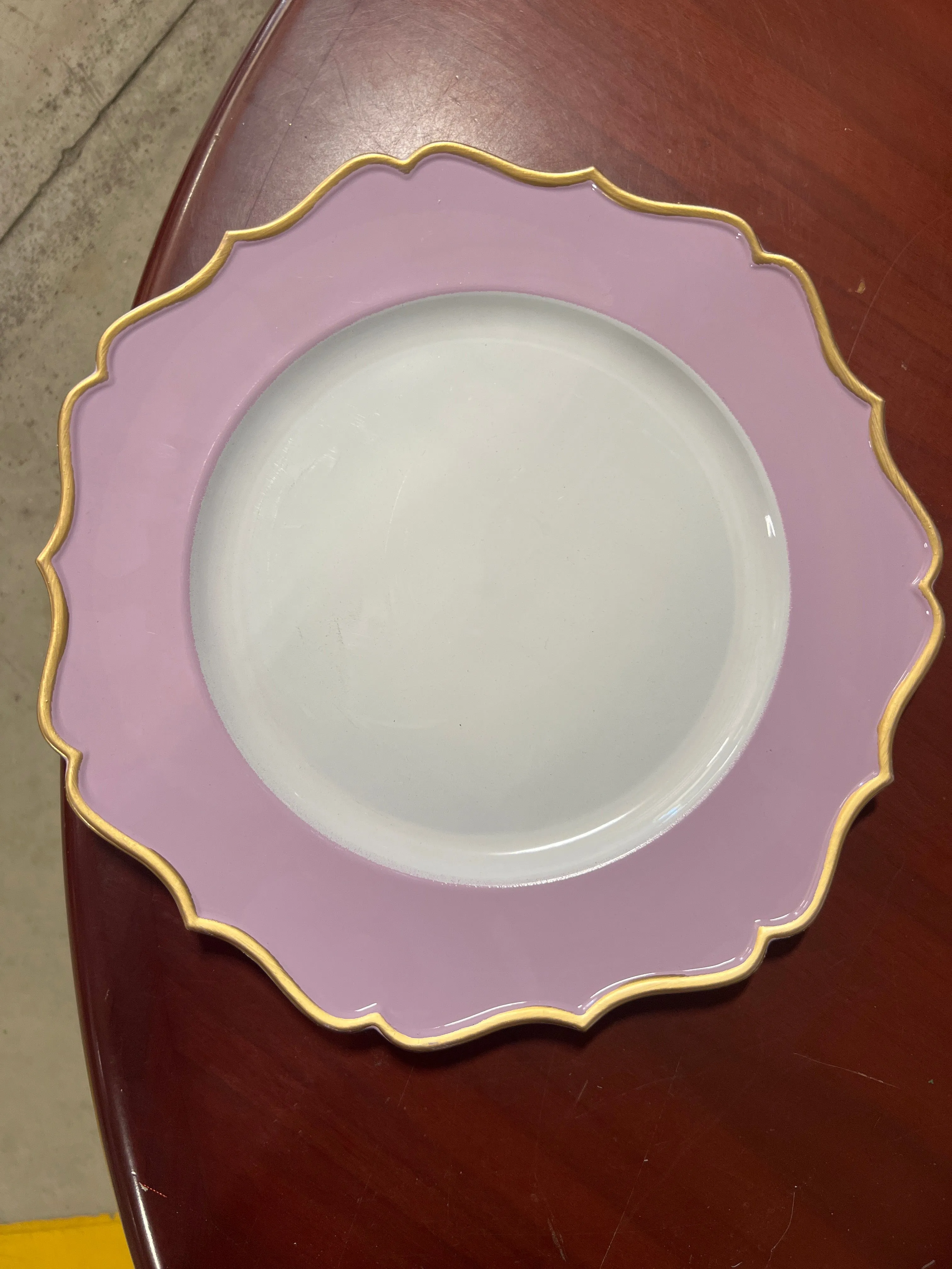 13" Acrylic flower Charger Plate-lavender/gld