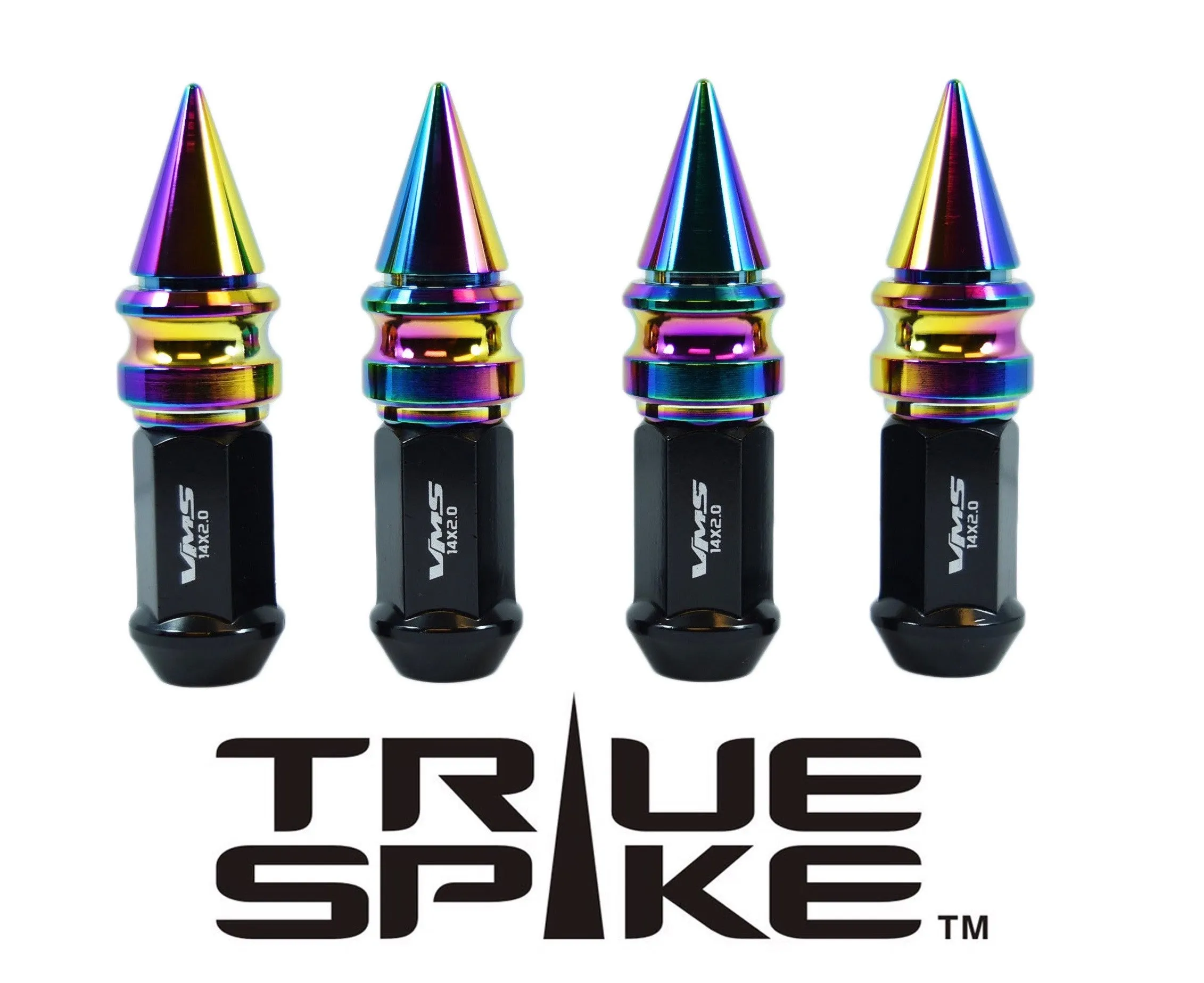 14X1.5 MM 89MM LONG CARS ONLY!! NO TRUCKS!! EXTENDED RIBBED SPIKE (25MM DIAMETER) STEEL LUG NUTS ANODIZED ALUMINUM CAPS // 25MM CAP DIAMETER 51MM CAP LENGTH PART NUMBER LGC028