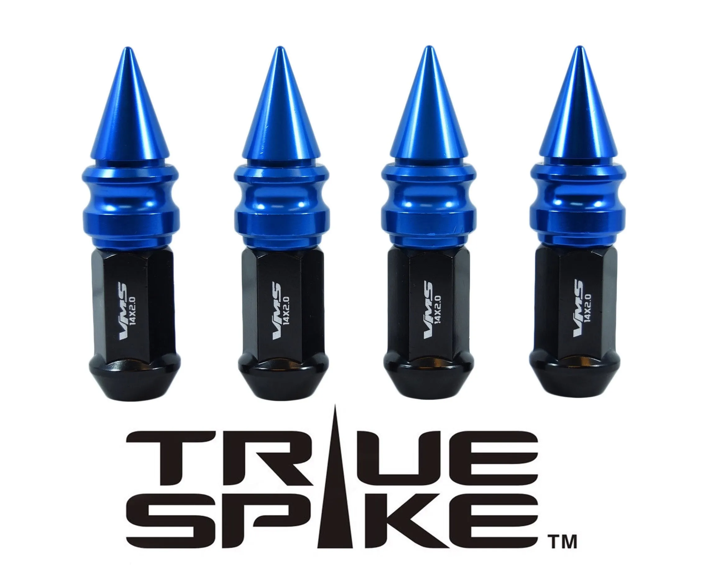 14X1.5 MM 89MM LONG CARS ONLY!! NO TRUCKS!! EXTENDED RIBBED SPIKE (25MM DIAMETER) STEEL LUG NUTS ANODIZED ALUMINUM CAPS // 25MM CAP DIAMETER 51MM CAP LENGTH PART NUMBER LGC028