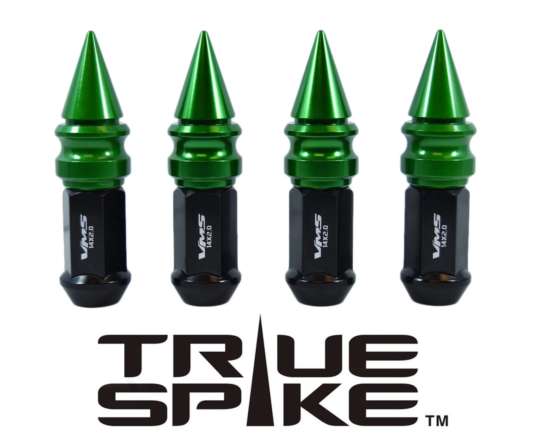 14X1.5 MM 89MM LONG CARS ONLY!! NO TRUCKS!! EXTENDED RIBBED SPIKE (25MM DIAMETER) STEEL LUG NUTS ANODIZED ALUMINUM CAPS // 25MM CAP DIAMETER 51MM CAP LENGTH PART NUMBER LGC028