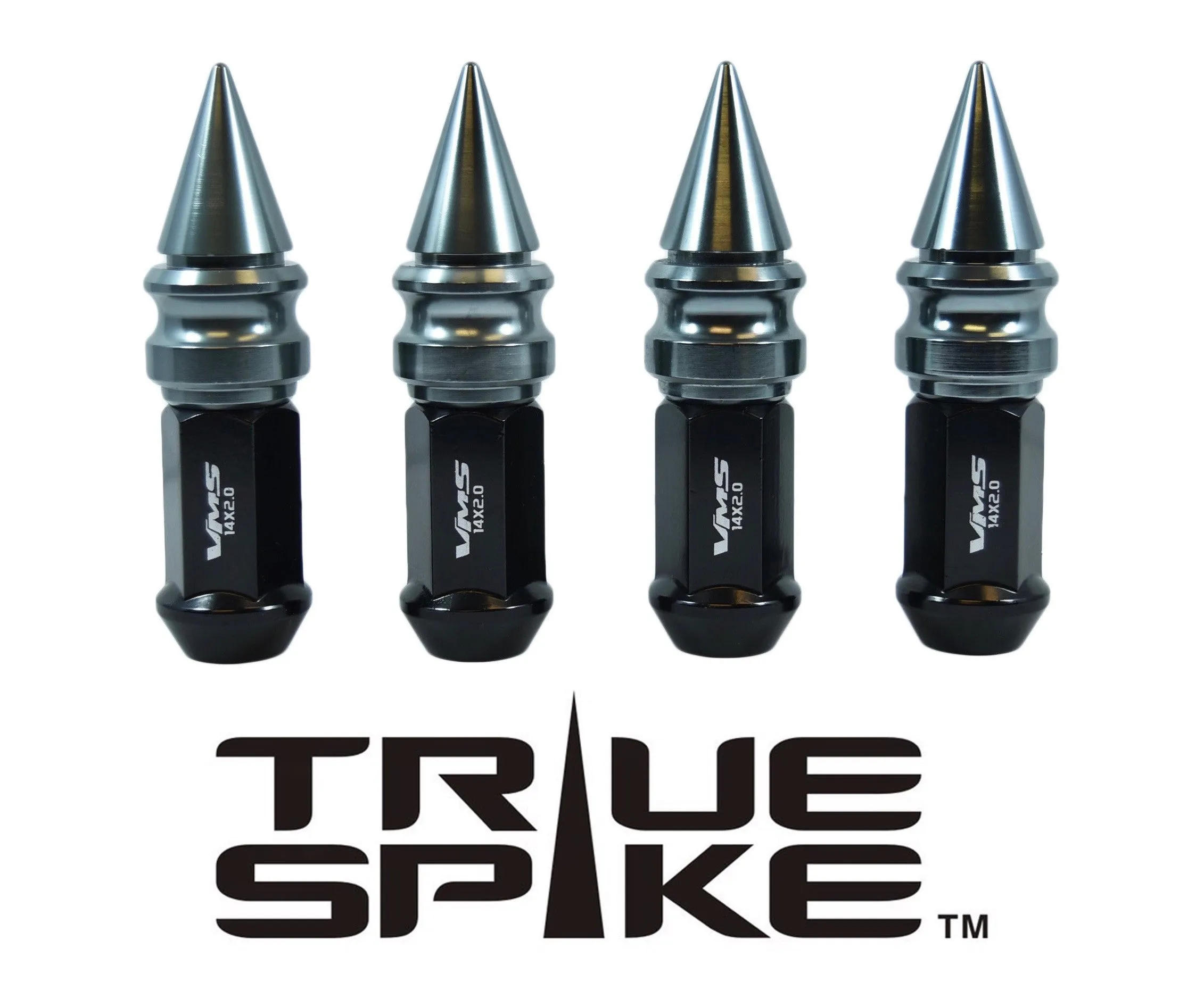 14X1.5 MM 89MM LONG CARS ONLY!! NO TRUCKS!! EXTENDED RIBBED SPIKE (25MM DIAMETER) STEEL LUG NUTS ANODIZED ALUMINUM CAPS // 25MM CAP DIAMETER 51MM CAP LENGTH PART NUMBER LGC028