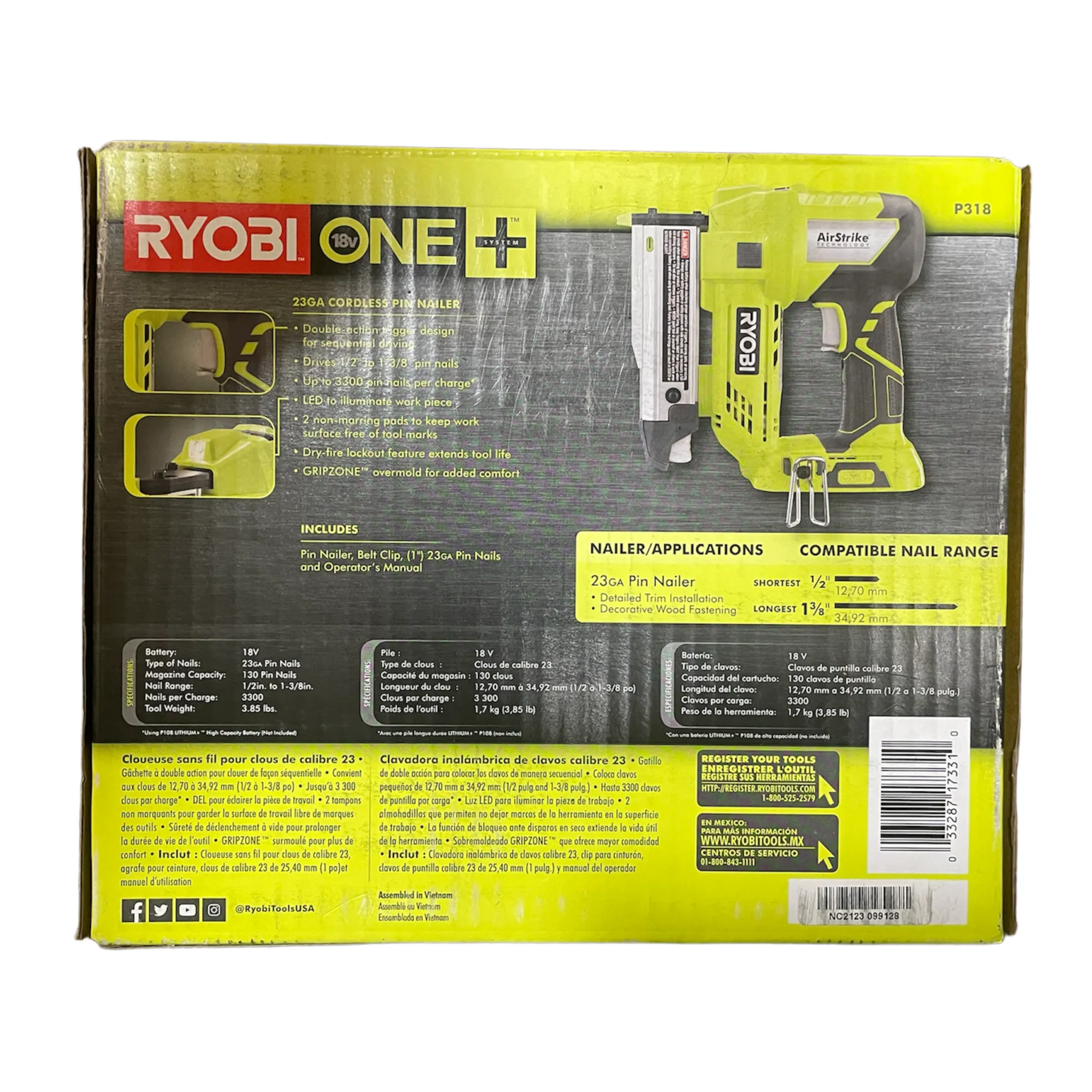 18-Volt ONE  Cordless AirStrike 23-Gauge 1-3/8 in. Headless Pin Nailer (Tool Only)