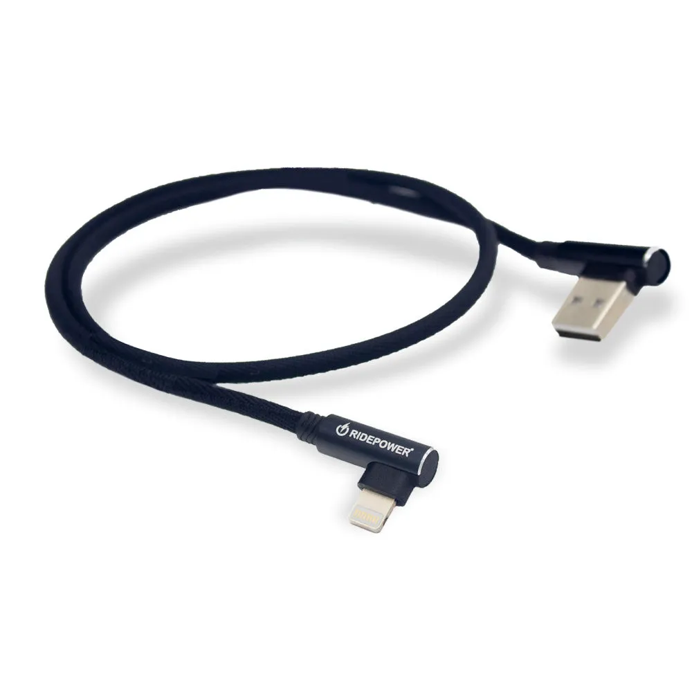 18" Fast Charging Phone Cable with male USB 90 Degree to 90 degree male Lightning connector