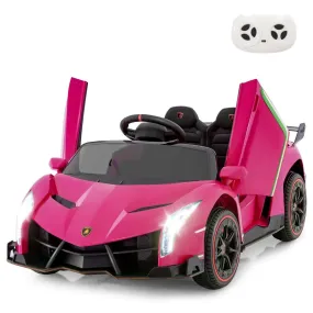 2 Seater Kids Ride on Car, 12V 4WD Licensed Lamborghini Veneno Powered Electric Vehicle with Hydraulic Doors, Rocking Mode, Adjustable Speeds, Remote Control, MP3, Headlight