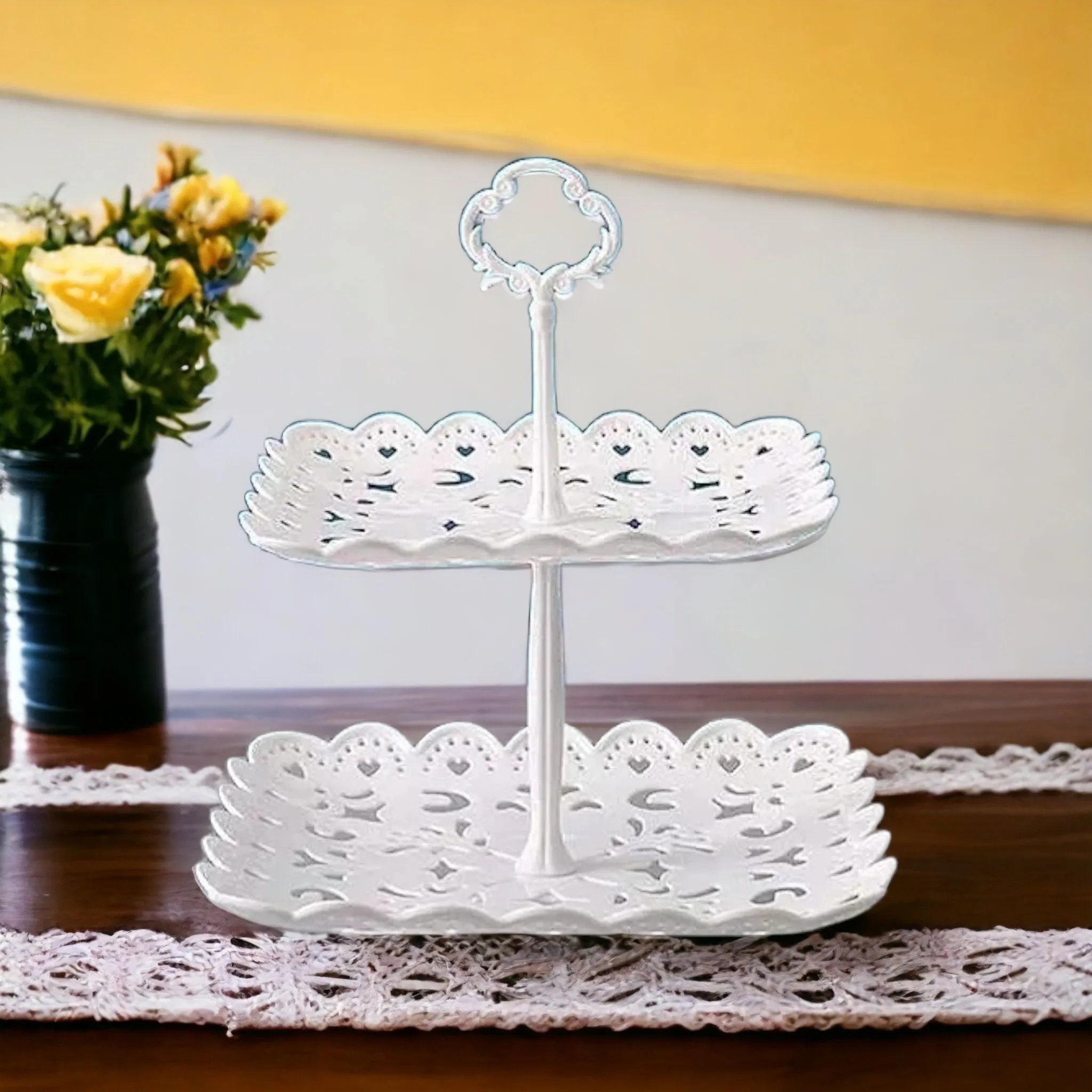 2-Tier Patisserie Cupcake Server Stand Plastic Square 24x25cm