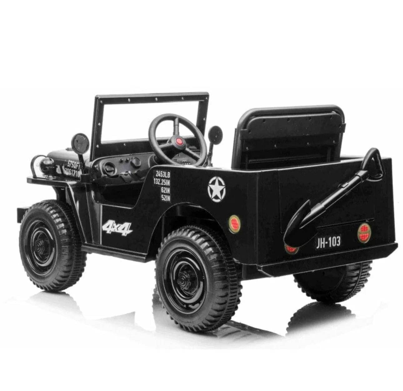 2025 Military / Army 12V Willy Jeep Style Truck Upgraded | 1 Seater Kids Ride-On Car| Leather Seats | Rubber Tires | Remote | 2 Colours