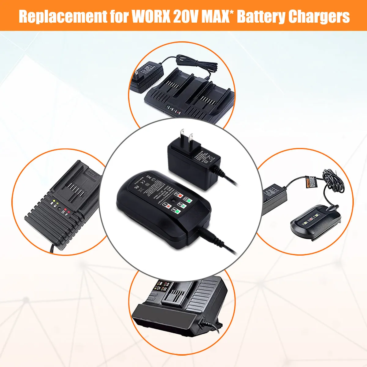 20V 6.5Ah WA3578 Extended Capacity Battery with Charger Kit Replacement for WORX 20V Battery and Charger Combo 20V 5.0Ah 4.0 Ah 3.0 Ah 2.0Ah Battery