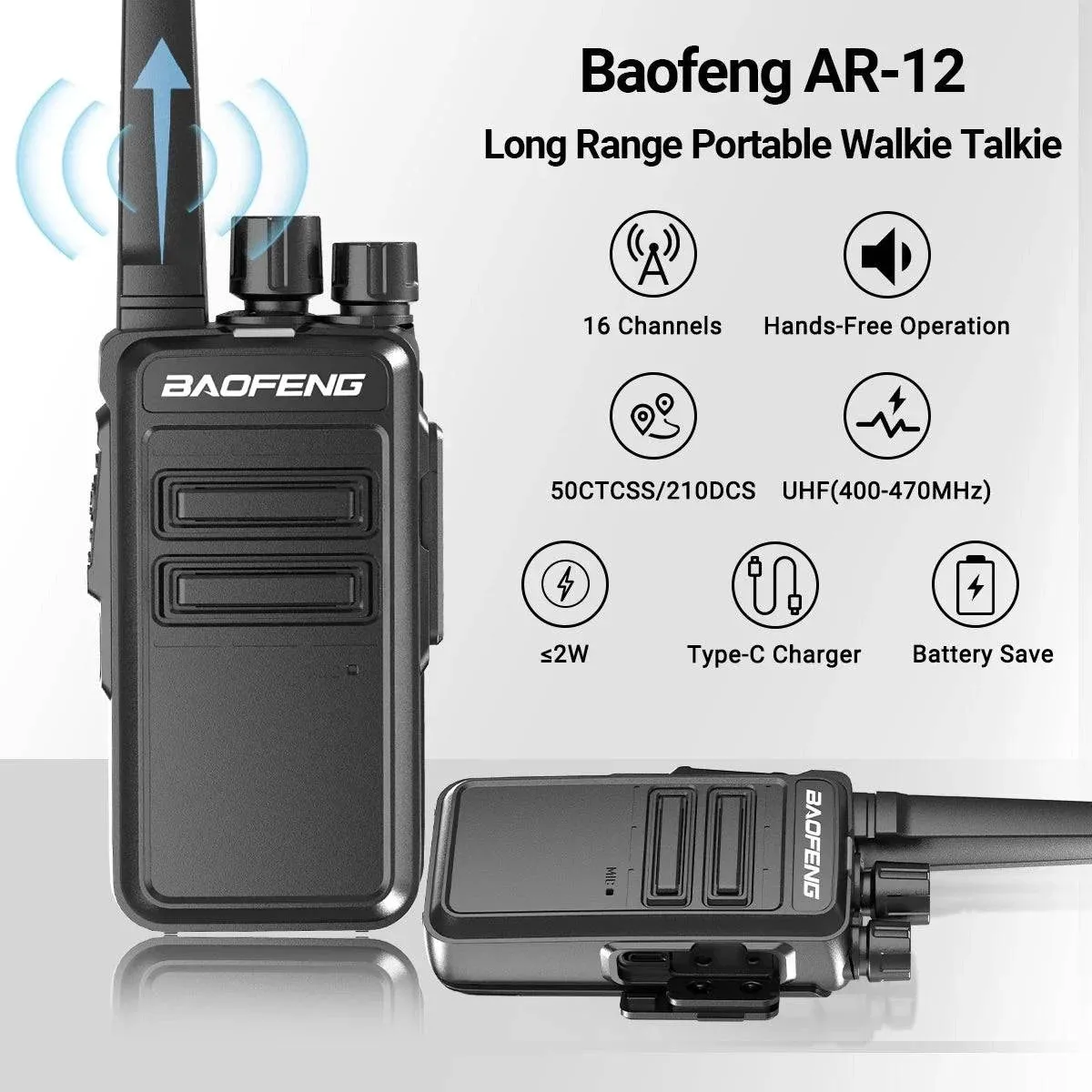 2/4 PCS Baofeng AR-12 Mini Walkie Talkie Wireless Copy Frequency UHF Type-C Long Range Ham Two Way Radio For Hunting Camping