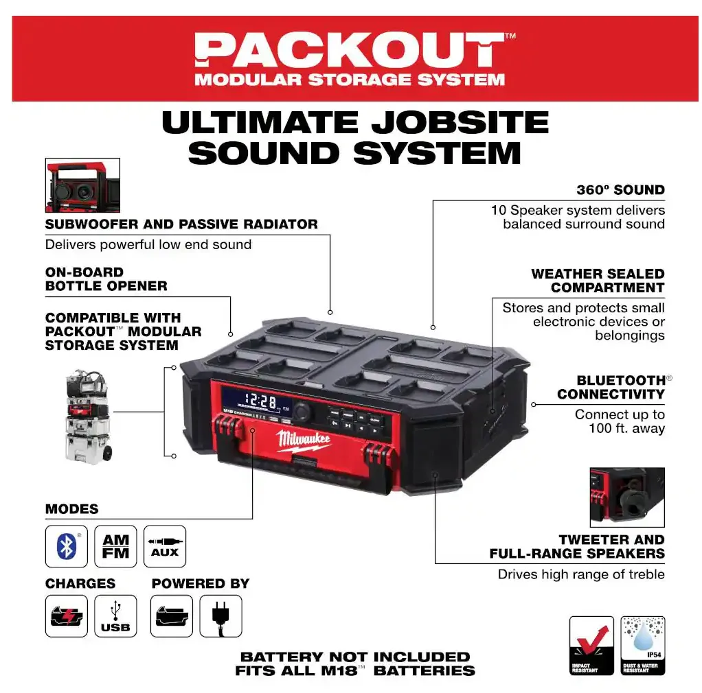 2950-20 Milwaukee M18 PACKOUT Radio / Speaker with Charger