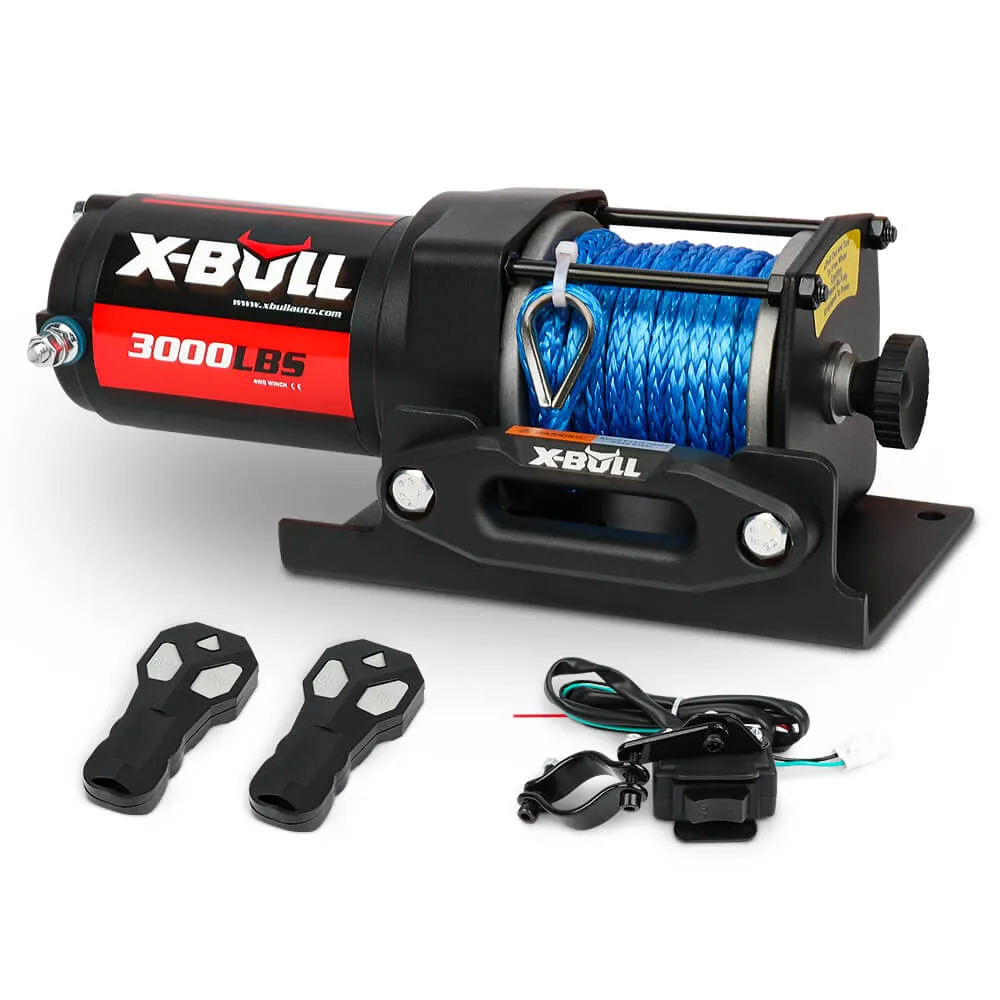 3000LB 12V Electric Winch, Synthetic Rope, 2 Wireless Remotes, X-BULL