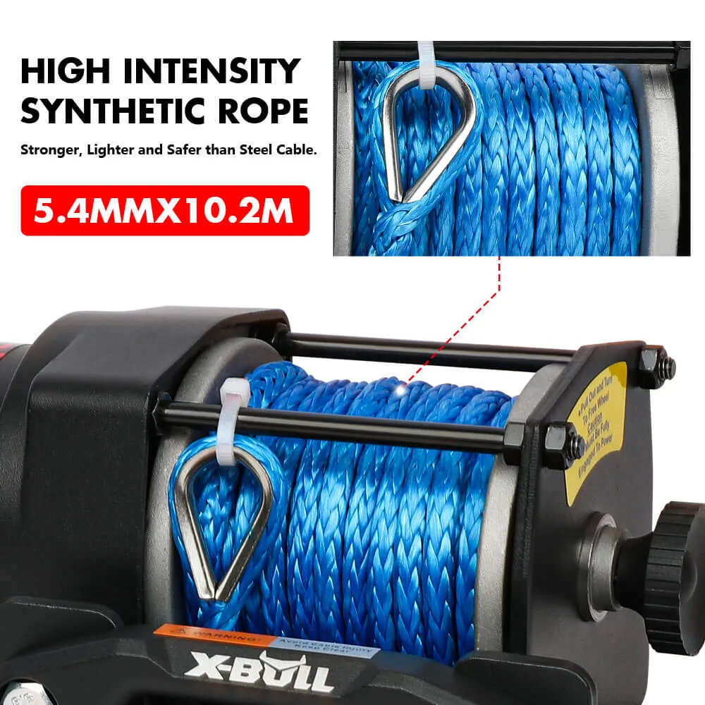 3000LB 12V Electric Winch, Synthetic Rope, 2 Wireless Remotes, X-BULL