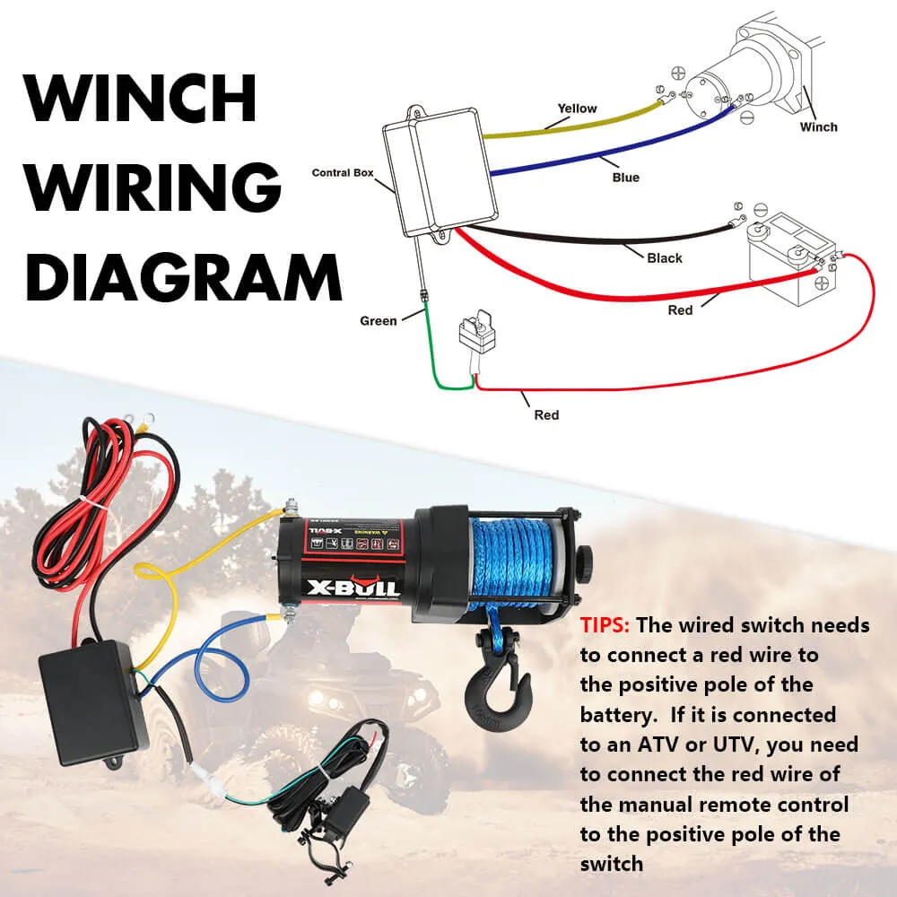 3000LB 12V Electric Winch, Synthetic Rope, 2 Wireless Remotes, X-BULL