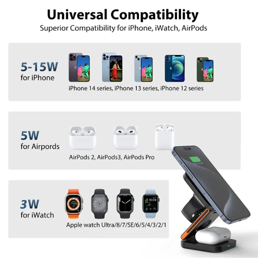 30W 3 in 1 Foldable Wireless Charging Station for iPhone 16 15 14 13Pro Apple Watch 8 9 Airpods