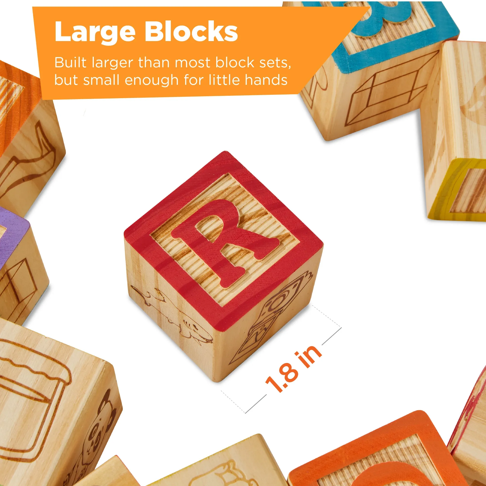 40-Piece Kids Wooden ABC Block Set Toddler STEM Toy w/ Carrying Case