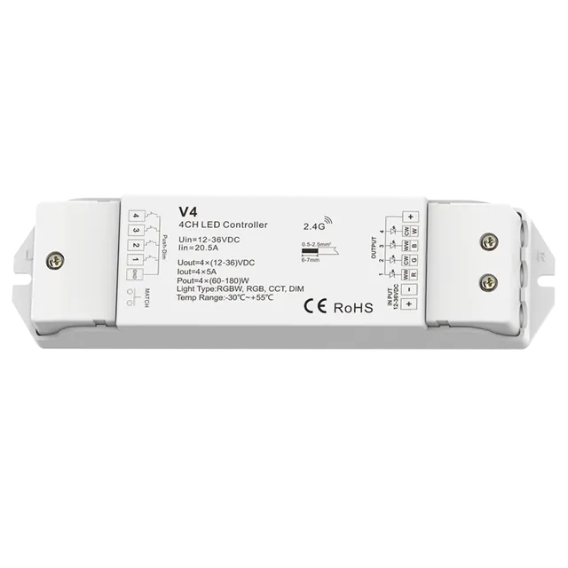 5050 RGBW LED Light Strip Controller 4CH 2.4GHz 3528 2835 4IN1 RGBCW RGBWW DC12V 24V 36V Max 720W 30m