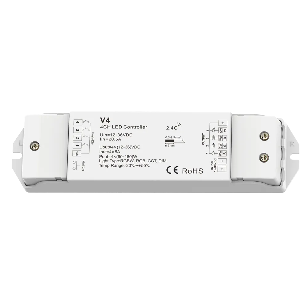 5050 RGBW LED Light Strip Controller 4CH 2.4GHz 3528 2835 4IN1 RGBCW RGBWW DC12V 24V 36V Max 720W 30m