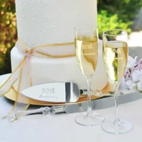 50th Wedding Anniversary Flutes & Cake Server Set