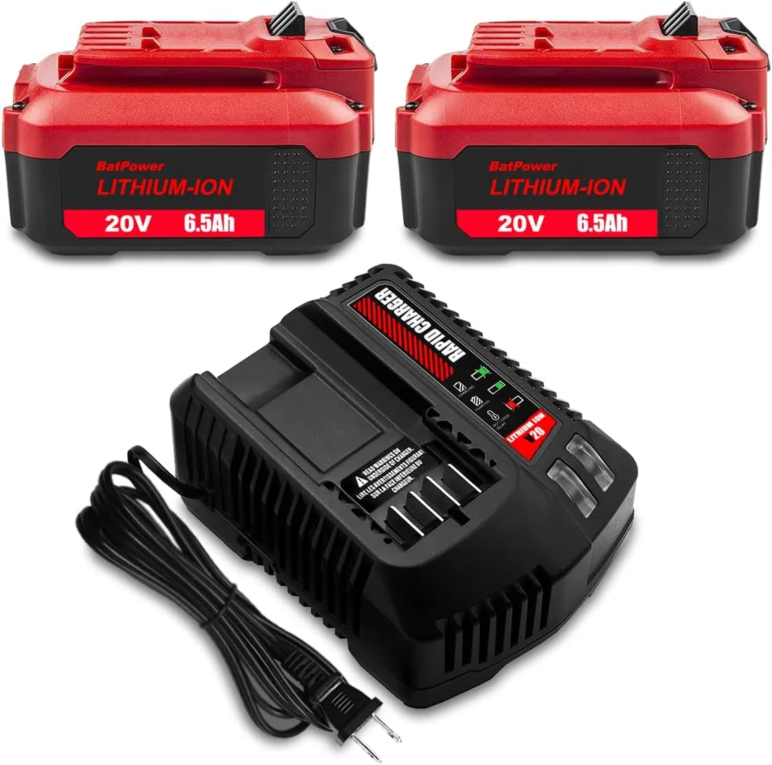 6.5Ah CMCB204 20V V20 Battery with Charger Combo Replacement for CRAFTSMAN 20V Battery and Charger Kit CBCB104 20V 6.0Ah CMCB206 4.0Ah CMCB204