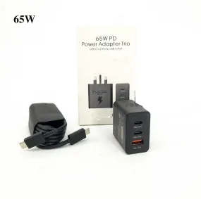 65w PD Power Adapter Charger 3in1 Type C 2 and USB Port