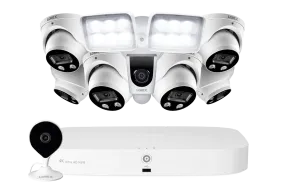 8-Channel NVR Fusion System with Six 4K Smart Deterrence IP Dome Security Cameras, Wi-Fi Floodlight and Indoor Camera