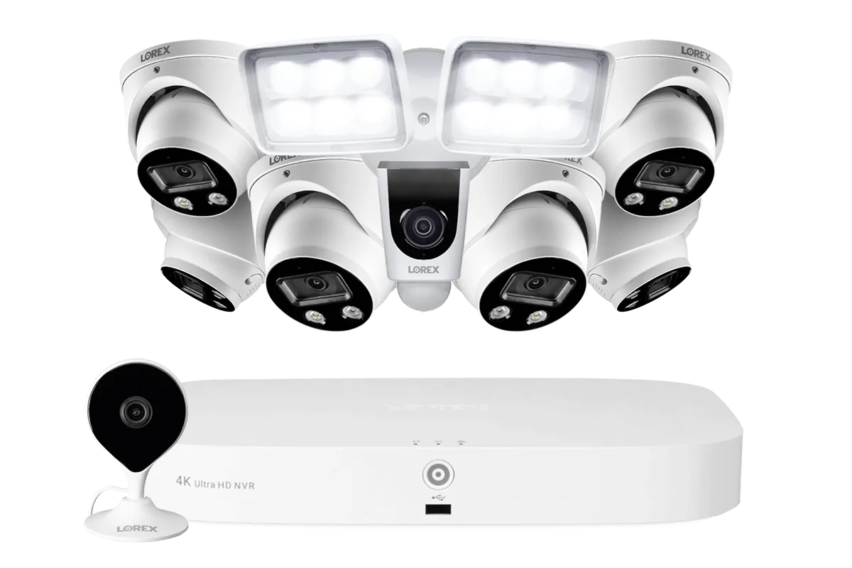 8-Channel NVR Fusion System with Six 4K Smart Deterrence IP Dome Security Cameras, Wi-Fi Floodlight and Indoor Camera