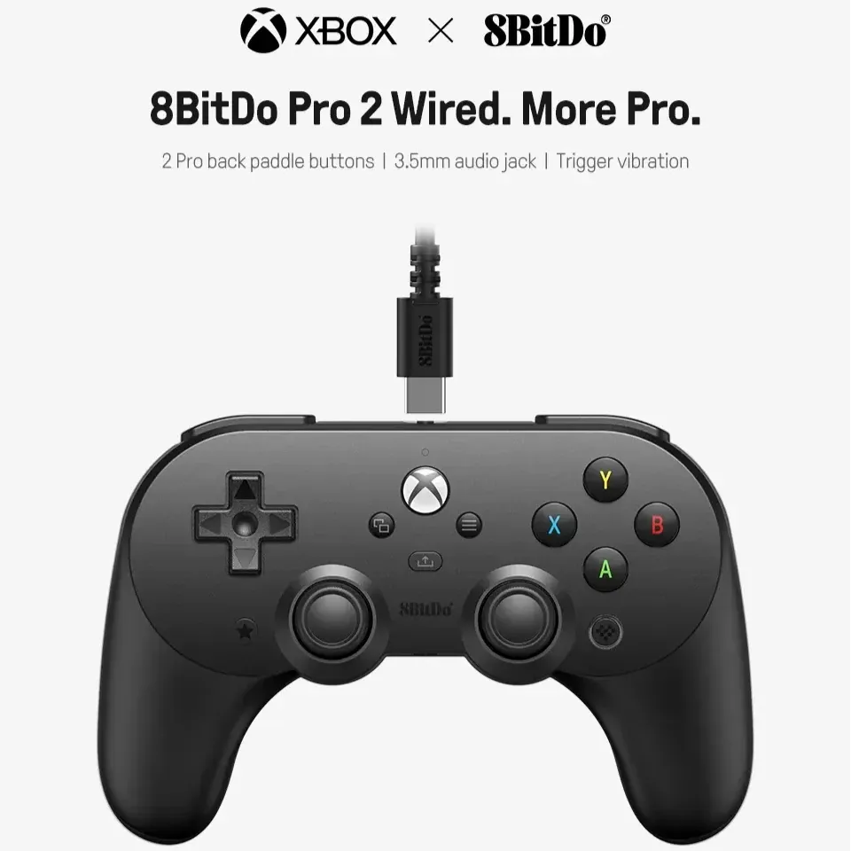 8BitDo Pro 2 USB Wired Controller: Designed for Xbox - Suits Xbox Series X, S, One, Win 10, 11