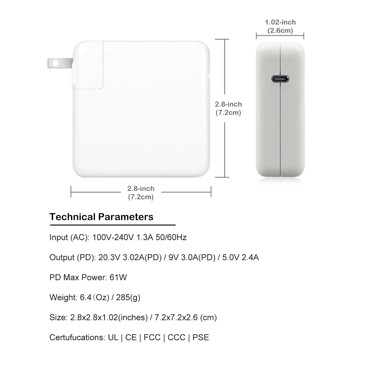 A1718 61W USB-C Charger with USB C cable for Apple MacBook Pro Air 61W USB-C Laptop Power Supply A1718 Ac Adapter