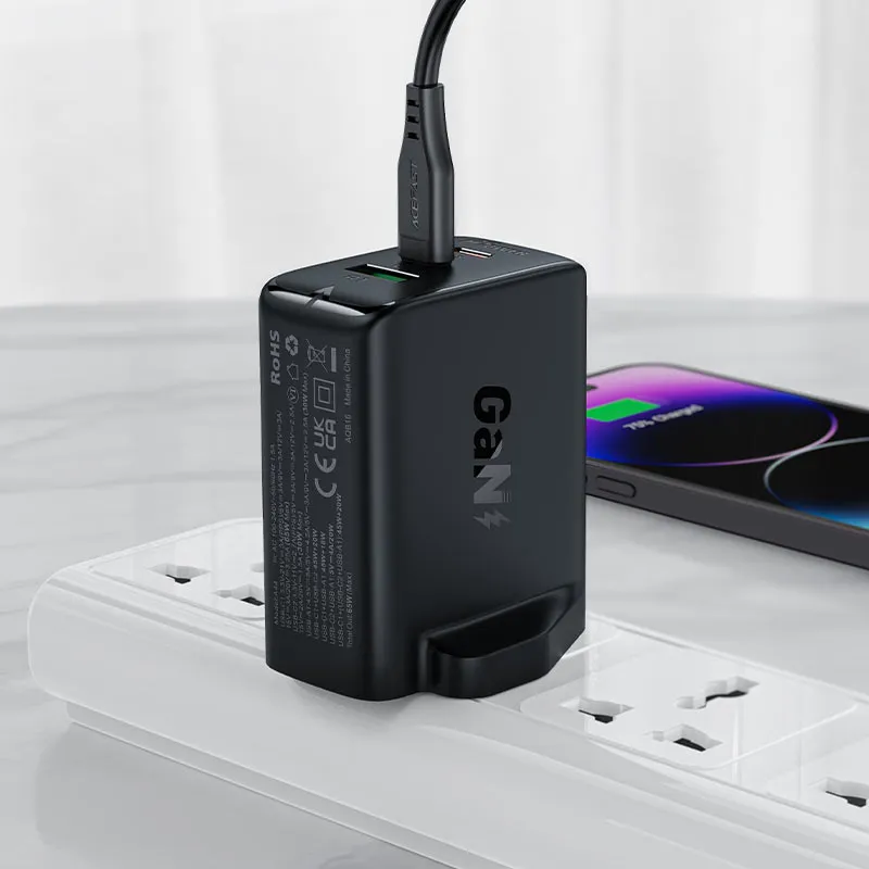 ACEFAST Fast Charge Wall Charger A44 PD65W GaN (2*USB-C USB-A) charger (UK) - Black