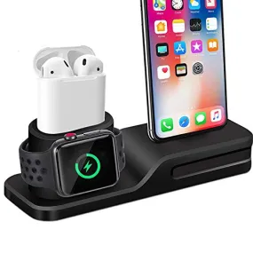 ACHICOO 3 in 1 Charging Dock Holder for i-Phone X 8 7 Silicone Charging Stand Dock Station for A-pple Watch Air-Pods Electronic Phone Computer Products for Travel/Work