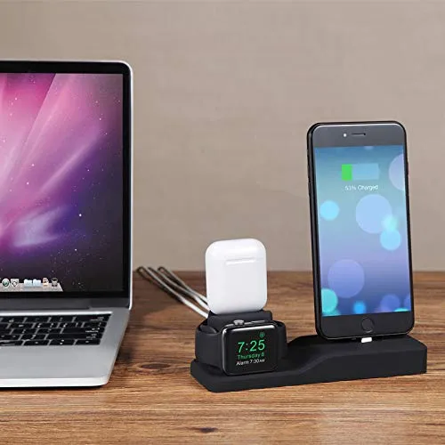 ACHICOO 3 in 1 Charging Dock Holder for i-Phone X 8 7 Silicone Charging Stand Dock Station for A-pple Watch Air-Pods Electronic Phone Computer Products for Travel/Work