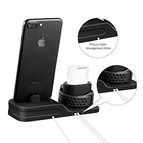 ACHICOO 3 in 1 Charging Dock Holder for i-Phone X 8 7 Silicone Charging Stand Dock Station for A-pple Watch Air-Pods Electronic Phone Computer Products for Travel/Work