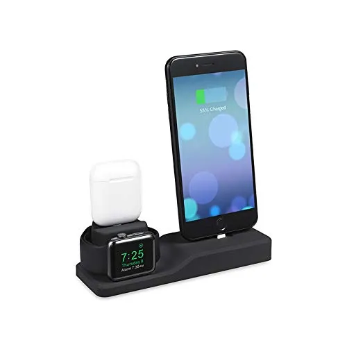 ACHICOO 3 in 1 Charging Dock Holder for i-Phone X 8 7 Silicone Charging Stand Dock Station for A-pple Watch Air-Pods Electronic Phone Computer Products for Travel/Work