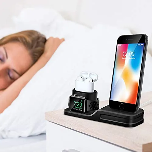 ACHICOO 3 in 1 Charging Dock Holder for i-Phone X 8 7 Silicone Charging Stand Dock Station for A-pple Watch Air-Pods Electronic Phone Computer Products for Travel/Work