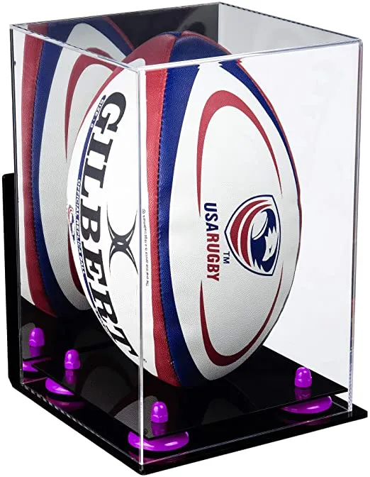 Acrylic Rugby Ball Display Case Vertical - Mirror Wall Mount(A060/B42)