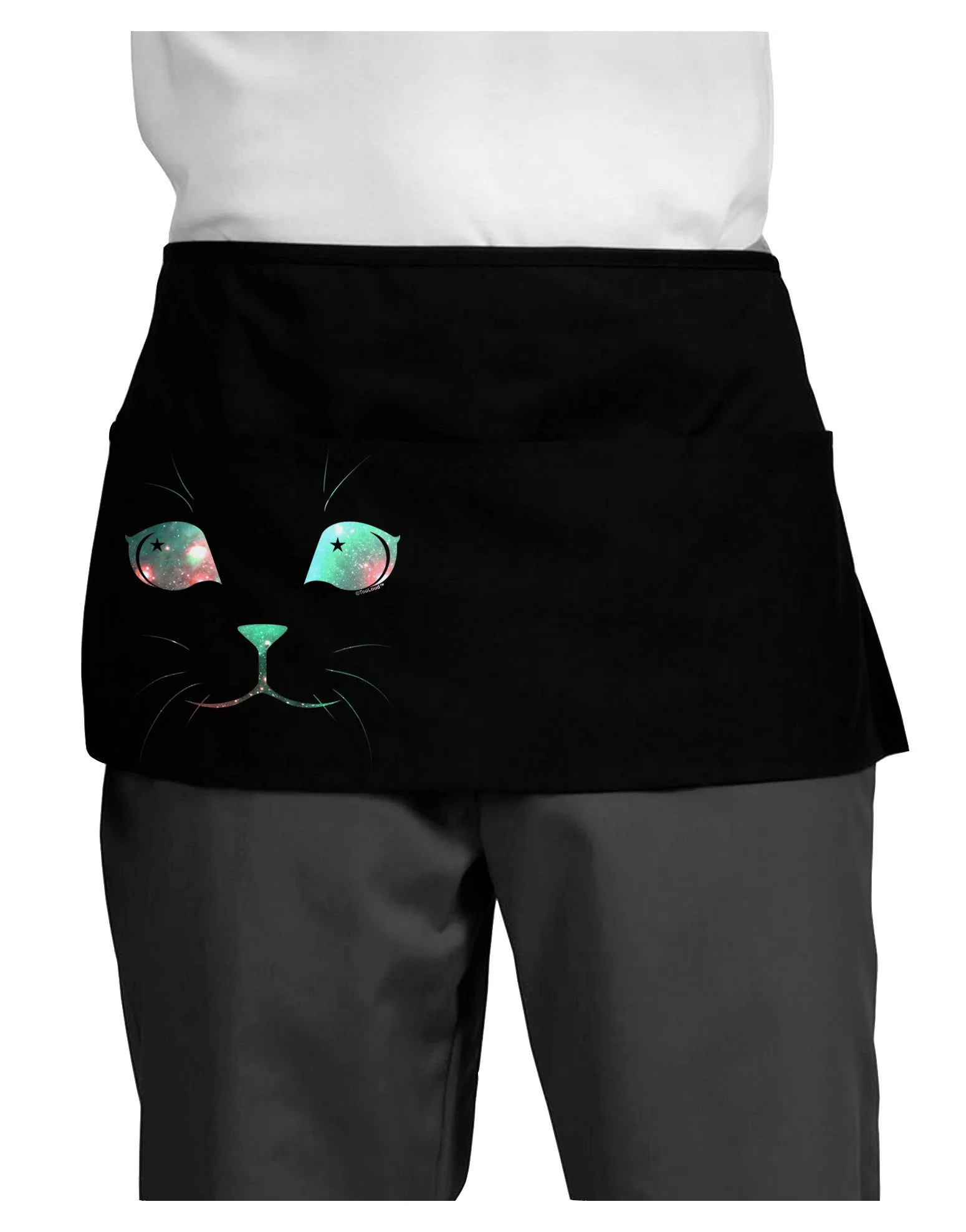 Adorable Space Cat Dark Adult Mini Waist Apron, Server Apron by