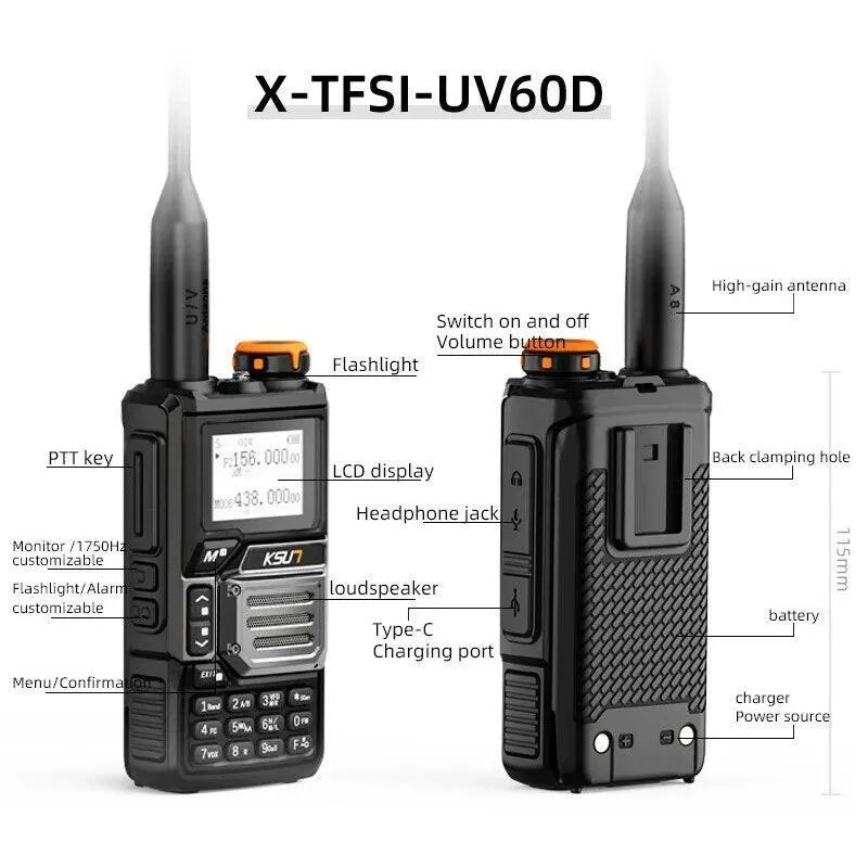 Airband Receiver Radio 5 Watt Walkie Talkie Professional Long Range Portable Rechargeable Uhf Vhf NOAA Walkie Talkie KSUT UV60D