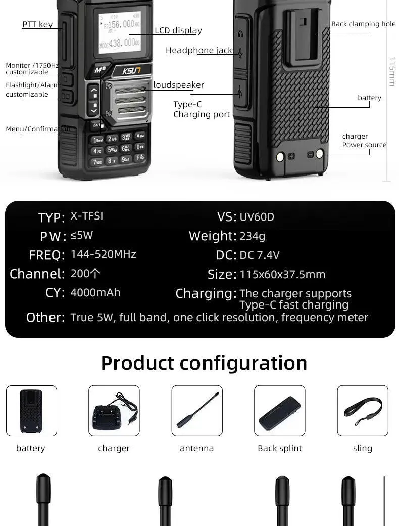 Airband Receiver Radio 5 Watt Walkie Talkie Professional Long Range Portable Rechargeable Uhf Vhf NOAA Walkie Talkie KSUT UV60D