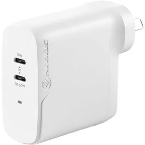 Alogic 2X68 Rapid Power 68W GaN Charger - 68 W - 120 V AC, 230 V AC Input - 20 V DC/3 A, 9 V DC, 15 V DC, 5 V DC Output - White