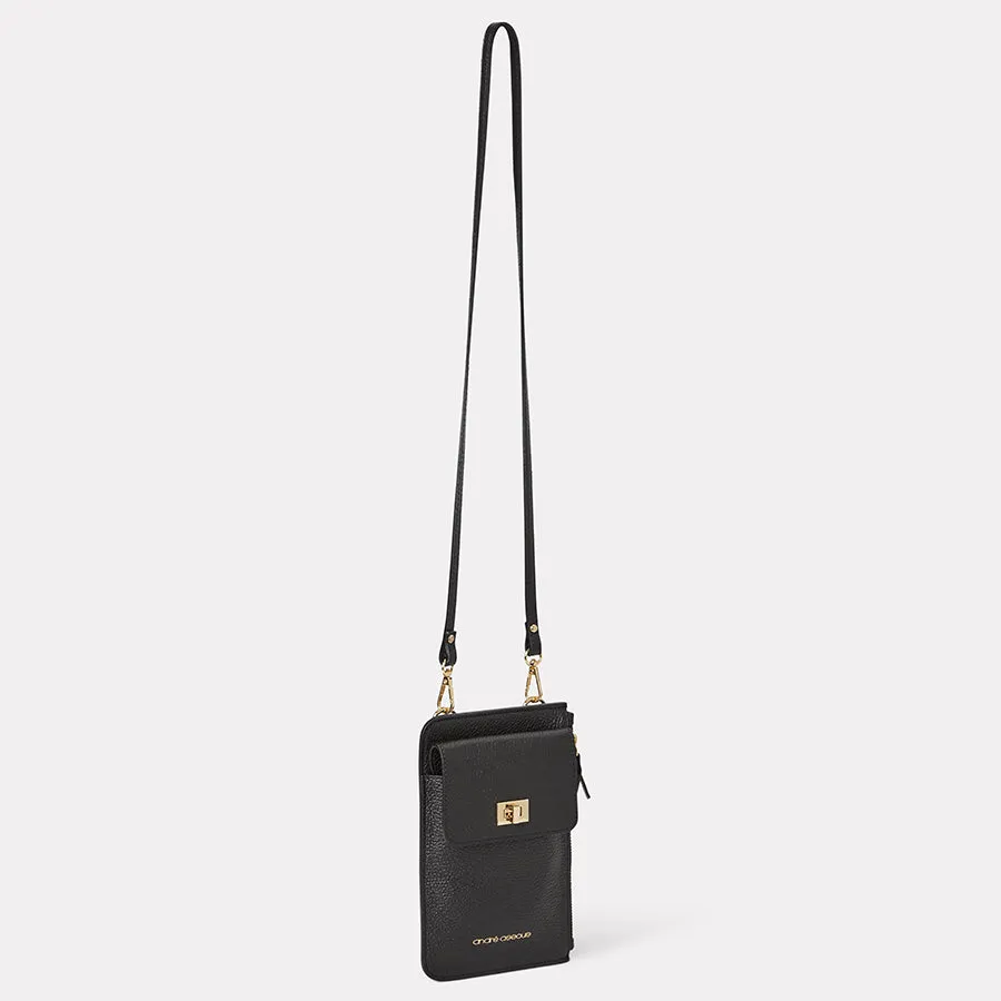 Amira Black Leather Crossbody Phone Case