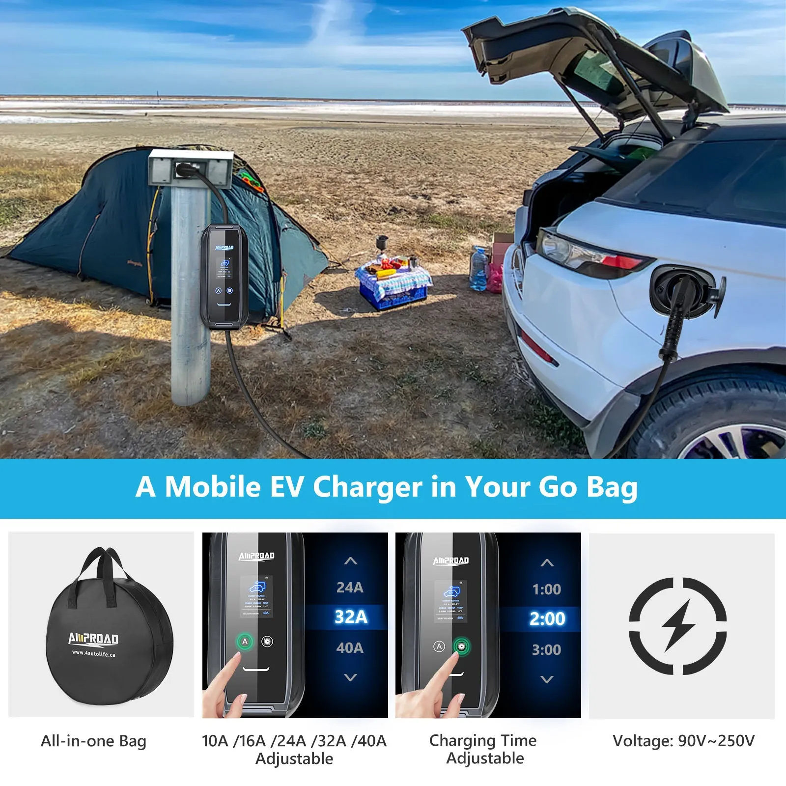 AMPROAD iFlow P9 Portable EV Charger | Level 2 Portable EVSE | NEMA 14-50 Plug | J1772 EV Charger 10A/16A/24A/32A/40A