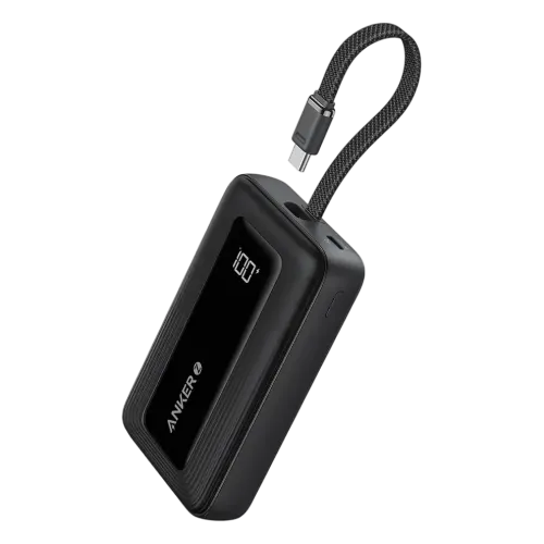 Anker Zolo Power Bank (10K, 30W, Built-In USB-C Cable) - Black