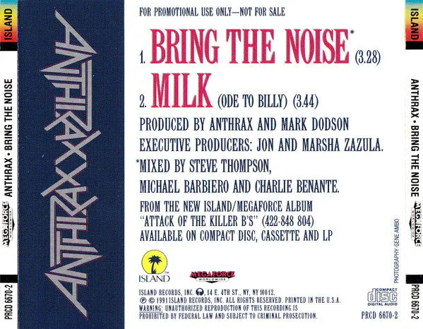 Anthrax - Bring The Noise (CD, Single, Promo) (NM or M-)