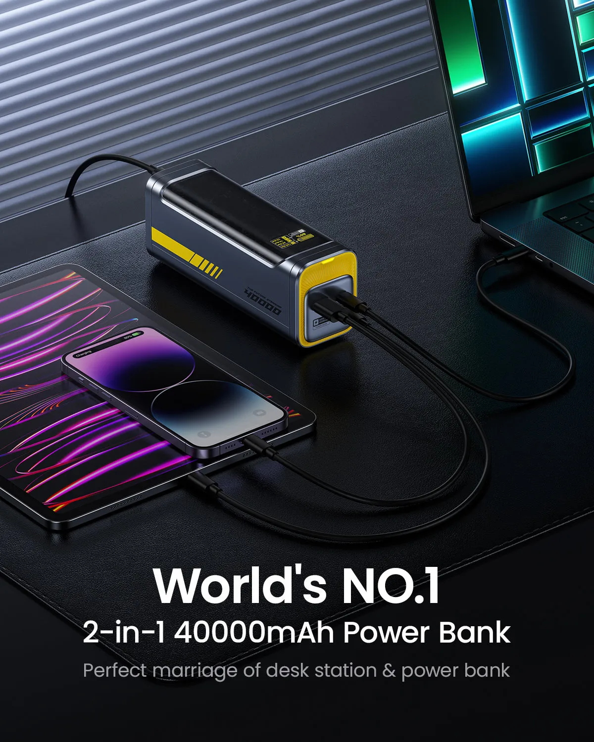 AOHI Starship 2-in-1 40000mAh PD3.1 140W Power Bank with USB4 PD 3.1 Racing Cable Set (40Gbps/ 240W/ 8K)