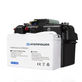 Atem Power 12V 135Ah AGM Deep Cycle Battery   12V 25A DC to DC Battery Charger   Battery Box