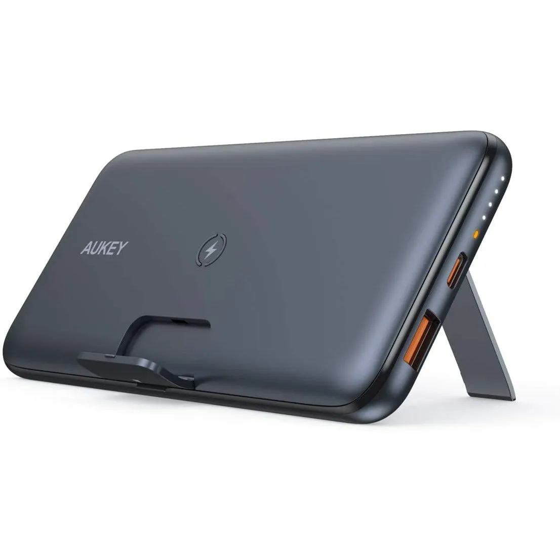 Aukey 18W Foldable Stand and Wireless Charging PD QC 3.0 Powerbank (Black, 10000mAh)