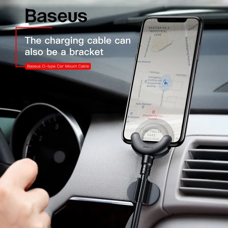 Baseus Car Phone Holder for iPhone XS 8 7 6 5S 360 Degree GPS Mobile Phone Stand Car Mount USB Cable For iPhone Charging Bracket